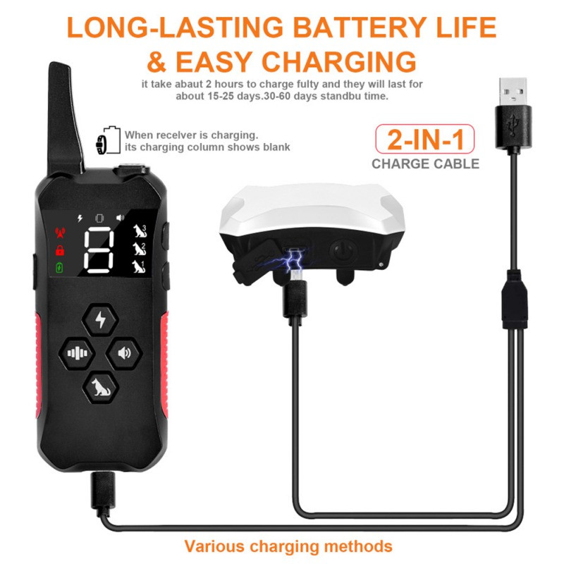 Šuns smūginis antkaklis dideliems šunims Įkraunamas šunų dresavimo antkaklis su nuotoliniu 800M valdymo diapazonu 15–100 svarų šunims