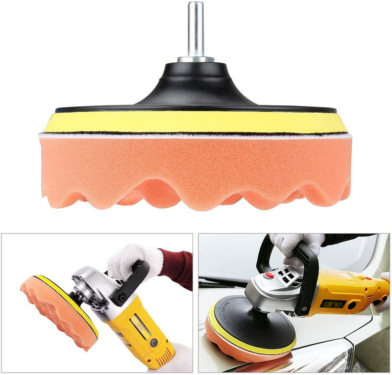 8 buc Kit de lustruit auto-adeziv pentru lustruire cu ceară Burete de lână Tampă de lustruit pentru roți de lustruit Adaptor de foraj pentru șlefuitor de mașină Curățarea detaliilor