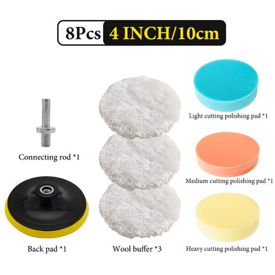 Kit de lustruire de 3/4/5 inch Pad de lustruit Disc cu burete pentru epilare cu ceară Roată de lână pentru polizor de frumusețe pentru caroserie, aparat de spălat mașină
