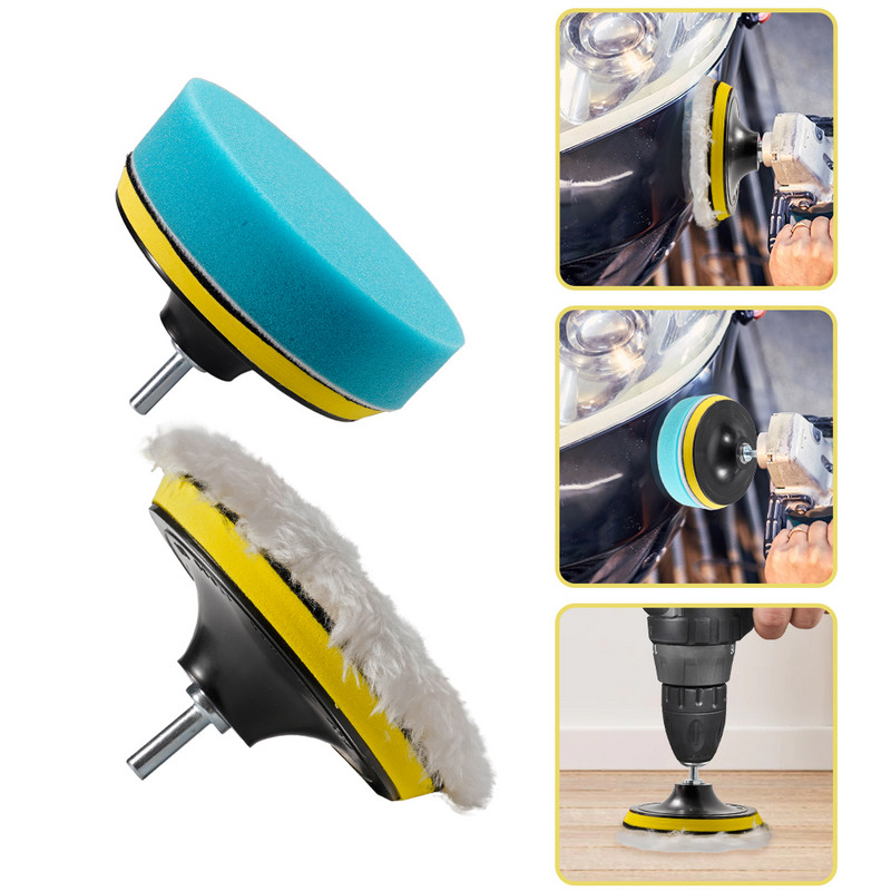 Kit de lustruire de 3/4/5 inch Pad de lustruit Disc cu burete pentru epilare cu ceară Roată de lână pentru polizor de frumusețe pentru caroserie, aparat de spălat mașină