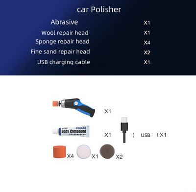 60W stroj za poliranje USB kabel za punjenje 8500RPM promjenjive brzine za poliranje automobila Stroj za vosak Alat za popravak ogrebotina na automobilu