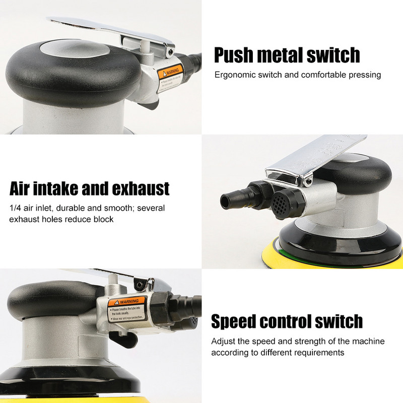 5 colių / 6 colių mini pneumatinė poliravimo staklės Orbitinis oro šlifuoklis 13500 RPM didelės spartos automobilių poliravimo staklės rankinis šlifavimo staklės oro įrankis