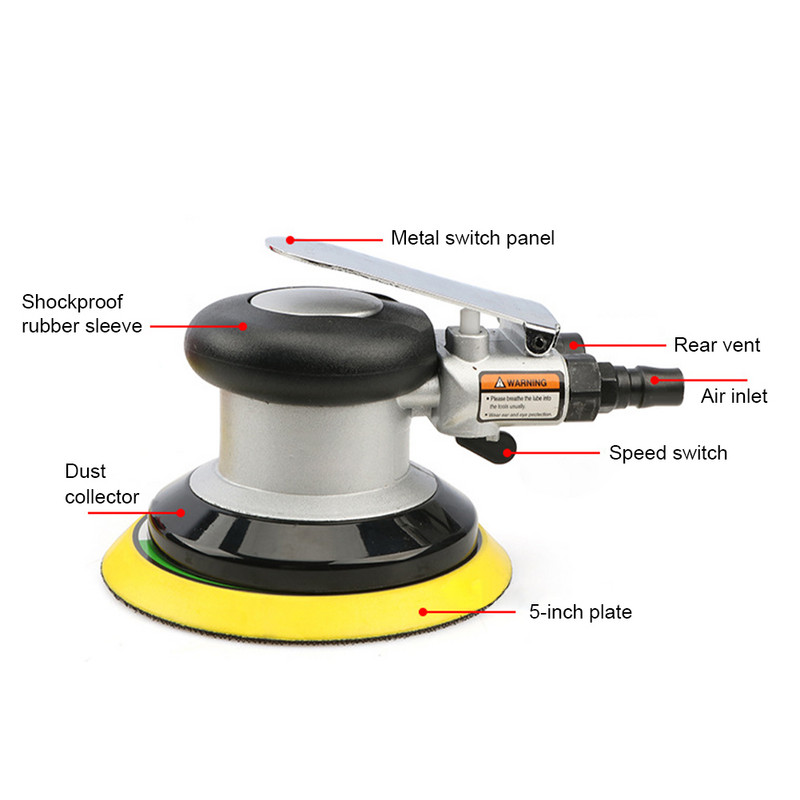 5 colių / 6 colių mini pneumatinė poliravimo staklės Orbitinis oro šlifuoklis 13500 RPM didelės spartos automobilių poliravimo staklės rankinis šlifavimo staklės oro įrankis
