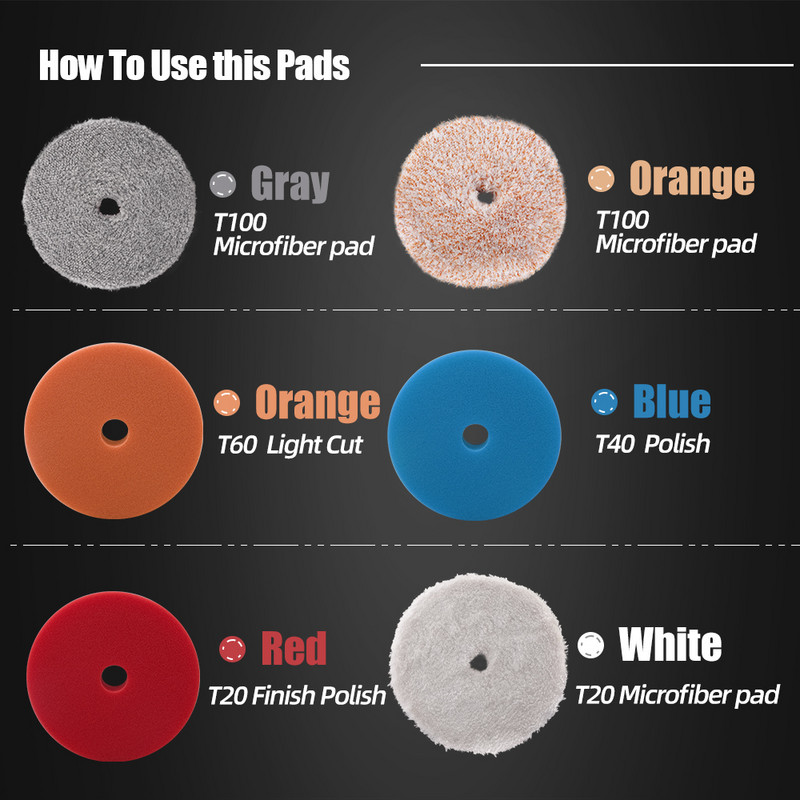SPTA 6 bucăți de lustruit auto 3/5/6 inch tampon de lustruit din microfibră tampon de lustruit cu ceară de etanșare pentru șlefuitor auto DA/RO îndepărtarea tamponului de ceară