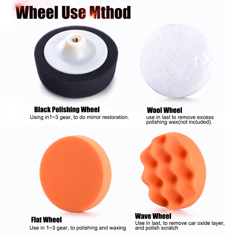 Slefuitor de mașină electric, cu 6 viteze, 800 W, 900-3500 rpm, mașină de lustruit mobilă, cu ceară, cu viteză reglabilă, instrument de lustruit înclinat cu burete