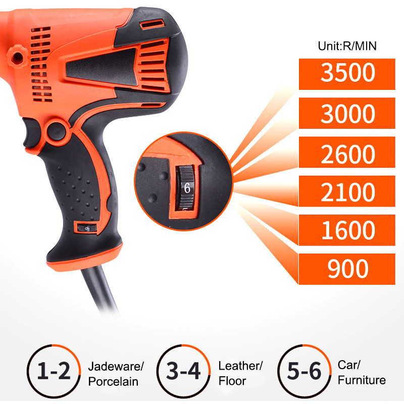 Slefuitor de mașină electric, cu 6 viteze, 800 W, 900-3500 rpm, mașină de lustruit mobilă, cu ceară, cu viteză reglabilă, instrument de lustruit înclinat cu burete