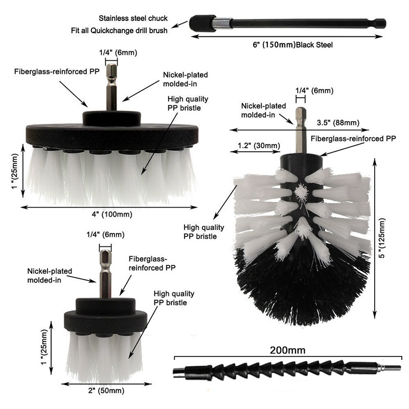 Elektriline puurharja komplekt Universaalne puhastusvahend autorehvide puhastustööriistad köögi jaoks vannitoa plaatide ümmargused plastikust puhastusharjad