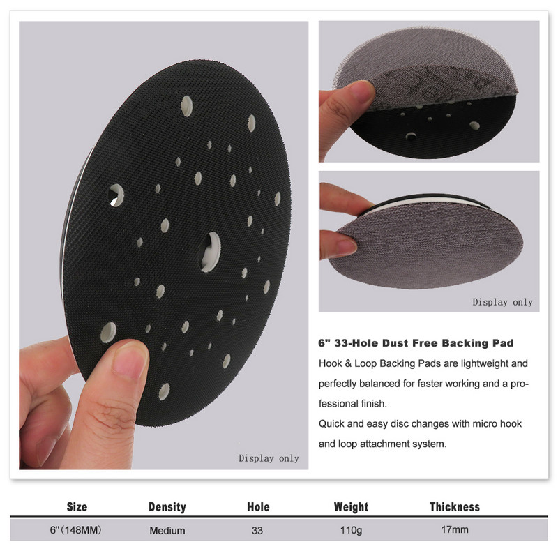 6 ", 33 de găuri, placă de suport, disc de șlefuit, buclă cu cârlig, 150 mm, cu dublă acțiune, pentru șlefuire mașină pentru șlefuit Festool