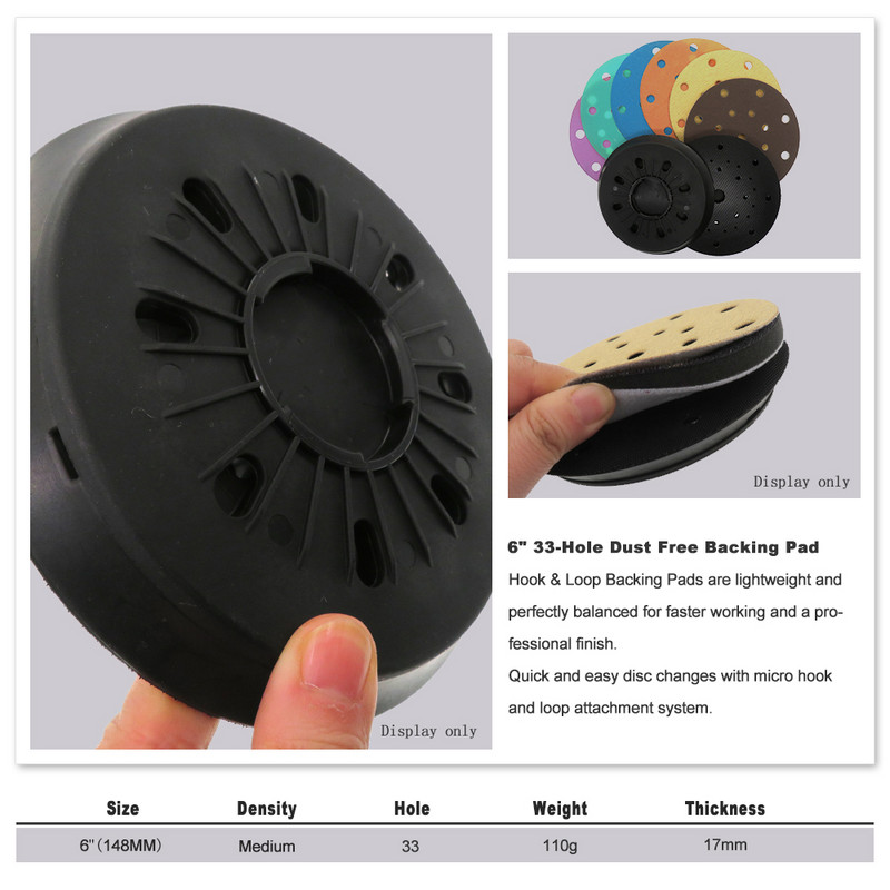 6 ", 33 de găuri, placă de suport, disc de șlefuit, buclă cu cârlig, 150 mm, cu dublă acțiune, pentru șlefuire mașină pentru șlefuit Festool