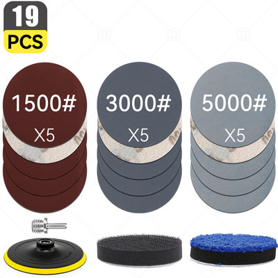 Cârlig și buclă de șmirghel pentru șlefuit orbital aleatoriu Foaie de hârtie șlefuită Disc pentru lustruire Set de burete pentru epilare cu ceară Tampon tampon Detaliere auto