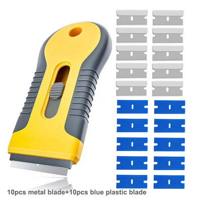 Strugač za britvu s 10 komada oštrica Prozorsko staklo automobila Vinilna naljepnica Naljepnica Ljepilo Alat za uklanjanje boje Alat za čišćenje Rakel