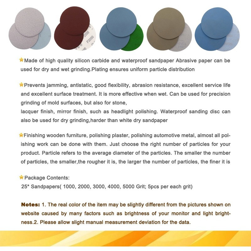 25 TK 5-tolline liivapaberi konks ja silmus lihvimisketas 1000# /2000# /3000#/4000# 5000#Grits lihvimiseks Poleeriv ümmargune liivapaber