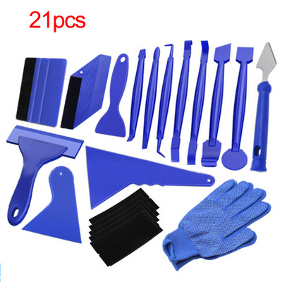 21PCS Automašīnas iesaiņošanas tonis Pielietojums Automašīnas folijas komplekts Automašīnas instrumenti Vinila plēves uzlīmju iesaiņošanas rīks Auto logu rīki Piederumi