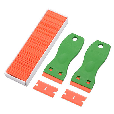 FOSHIO 2 buc. Peliculă din fibră de carbon Racletă de ras curat + 100 buc. Lamă de ras cu două margini de 1,5" Nuanțare automată a geamurilor Autocolante pentru mașină Dispozitiv de îndepărtare a lipiciului