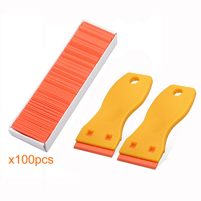 FOSHIO 2 buc. Peliculă din fibră de carbon Racletă de ras curat + 100 buc. Lamă de ras cu două margini de 1,5" Nuanțare automată a geamurilor Autocolante pentru mașină Dispozitiv de îndepărtare a lipiciului