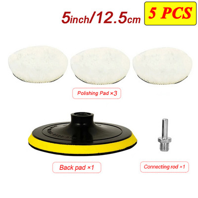 5 tk / komplekt 3/4/5 tolline poleerimiskomplekt poleerimislapp Autovahatamine käsnketas villane rataste poleerimispadjad auto värvihoolduse auto vidin