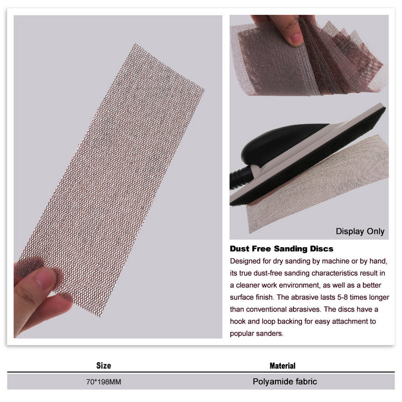 198*70 mm võrgusilmaga lihvimisketta liivapaber 80-600 karedusega konksu silmus tolmuvaba blokeerimisvastane auto värvimiseks metalli viimistlus poleerimine