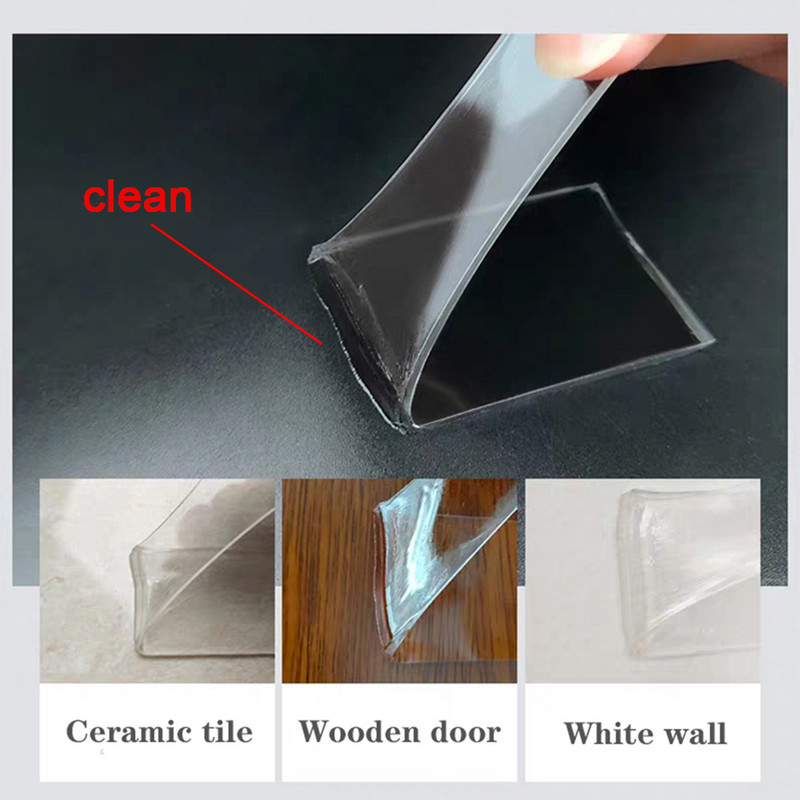 Bandă adezivă dublă reutilizabilă fără urme Autocolant detașabil Adeziv lavabil Îmbunătățirea casei Bandă transparentă reutilizabilă