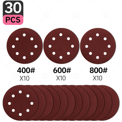 Okrugli brusni papir od 5 inča, 30 kom., brusni disk s 8 rupa, metalni automobilski drveni kotači za restauraciju komplet za poliranje 60#-5000# brusni list