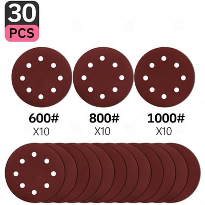 Okrugli brusni papir od 5 inča, 30 kom., brusni disk s 8 rupa, metalni automobilski drveni kotači za restauraciju komplet za poliranje 60#-5000# brusni list