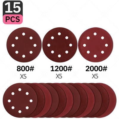 Okrugli brusni papir od 5 inča, 30 kom., brusni disk s 8 rupa, metalni automobilski drveni kotači za restauraciju komplet za poliranje 60#-5000# brusni list