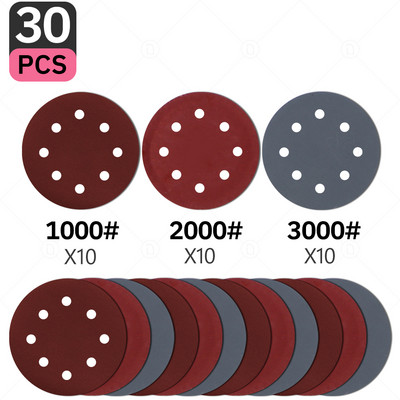Okrugli brusni papir od 5 inča, 30 kom., brusni disk s 8 rupa, metalni automobilski drveni kotači za restauraciju komplet za poliranje 60#-5000# brusni list