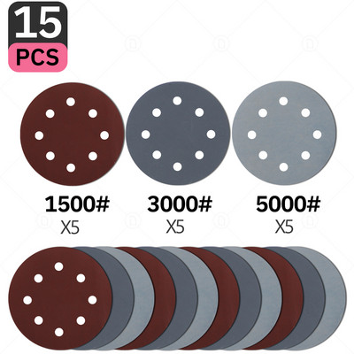 Okrugli brusni papir od 5 inča, 30 kom., brusni disk s 8 rupa, metalni automobilski drveni kotači za restauraciju komplet za poliranje 60#-5000# brusni list