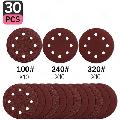 Okrugli brusni papir od 5 inča, 30 kom., brusni disk s 8 rupa, metalni automobilski drveni kotači za restauraciju komplet za poliranje 60#-5000# brusni list