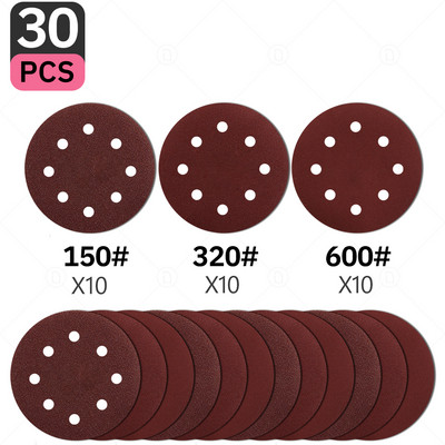 Okrugli brusni papir od 5 inča, 30 kom., brusni disk s 8 rupa, metalni automobilski drveni kotači za restauraciju komplet za poliranje 60#-5000# brusni list