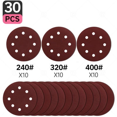 Okrugli brusni papir od 5 inča, 30 kom., brusni disk s 8 rupa, metalni automobilski drveni kotači za restauraciju komplet za poliranje 60#-5000# brusni list