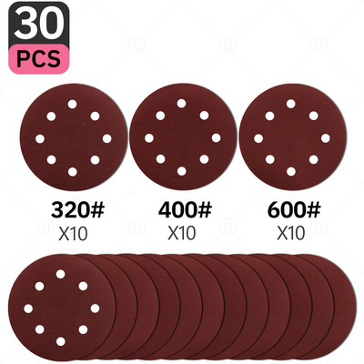 Okrugli brusni papir od 5 inča, 30 kom., brusni disk s 8 rupa, metalni automobilski drveni kotači za restauraciju komplet za poliranje 60#-5000# brusni list