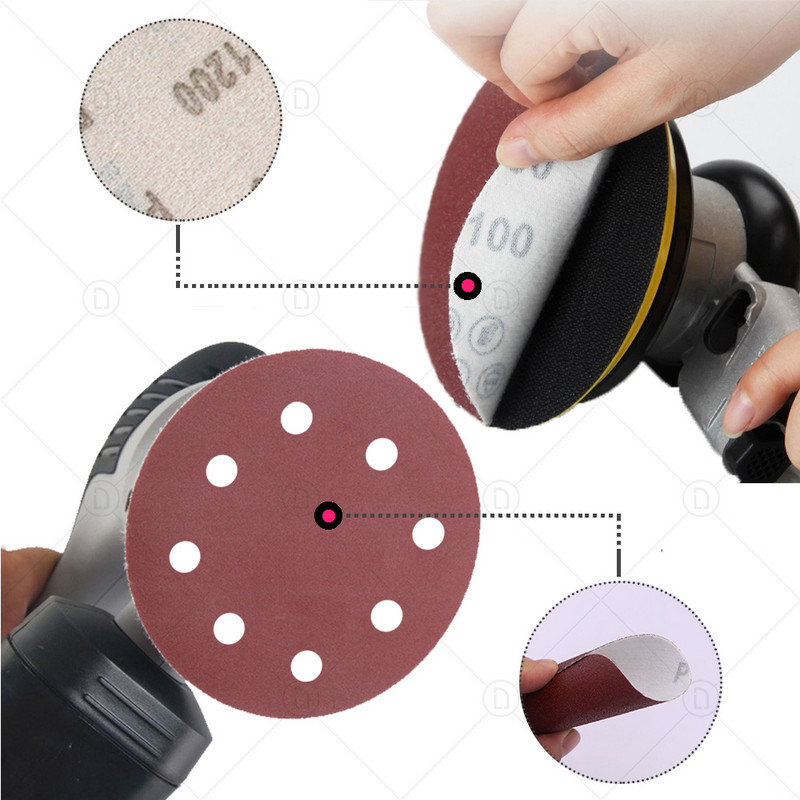 Okrugli brusni papir od 5 inča, 30 kom., brusni disk s 8 rupa, metalni automobilski drveni kotači za restauraciju komplet za poliranje 60#-5000# brusni list