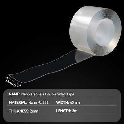 3 metri nano bandă dublă transparentă fără urme, reutilizabilă, adeziv rezistent la apă, autocolant de perete puternic pentru mașină, baie, bucătărie
