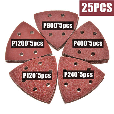 25 vnt. 6 skylių trikampis šlifavimo diskas 90x90x90 mm Delta Sander Hook & Loop švitrinio popieriaus šlifavimo įrankiai, skirti šlifuoti 40-2000