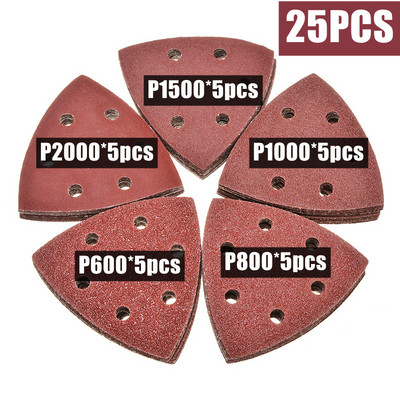 25 vnt. 6 skylių trikampis šlifavimo diskas 90x90x90 mm Delta Sander Hook & Loop švitrinio popieriaus šlifavimo įrankiai, skirti šlifuoti 40-2000