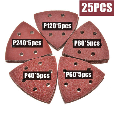 25 vnt. 6 skylių trikampis šlifavimo diskas 90x90x90 mm Delta Sander Hook & Loop švitrinio popieriaus šlifavimo įrankiai, skirti šlifuoti 40-2000