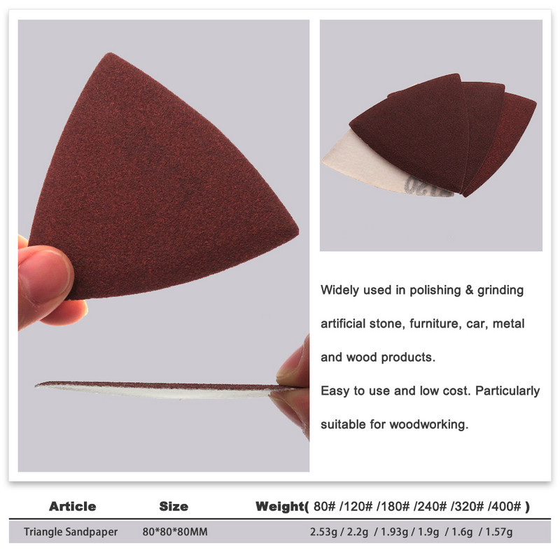 25 τμχ Τριγωνικό γυαλόχαρτο Hook & Loop 80*80mm Δίσκος λείανσης που ταιριάζει 3-1/8 ιντσών ταλαντευόμενα μαξιλάρια λείανσης πολλαπλών εργαλείων 40-2000 Grits