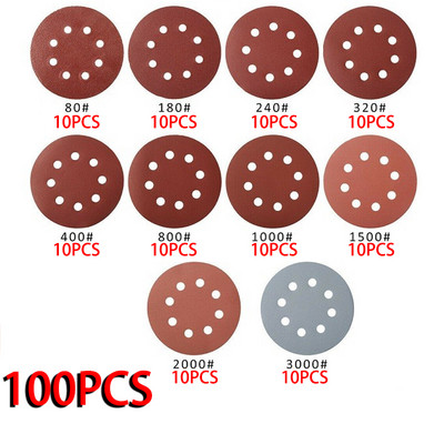 100/50 tk 125 mm liivapaber ümmargune lihvkettad konksaas lihvpaber poleerimisleht liivapaber 8 auguga lihvimismasina poleerimislapp