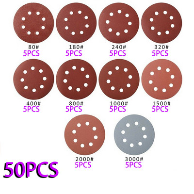 100/50 tk 125 mm liivapaber ümmargune lihvkettad konksaas lihvpaber poleerimisleht liivapaber 8 auguga lihvimismasina poleerimislapp