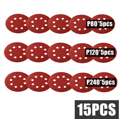 15 bucăți 5 inch 125 mm șmirghel rotund cu 8 găuri Disc de șlefuit Metal Auto Lemn Kit de lustruire pentru restaurare roți de mașină Foaie de nisip cu granulație 60-5000