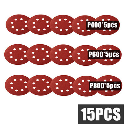 15 bucăți 5 inch 125 mm șmirghel rotund cu 8 găuri Disc de șlefuit Metal Auto Lemn Kit de lustruire pentru restaurare roți de mașină Foaie de nisip cu granulație 60-5000