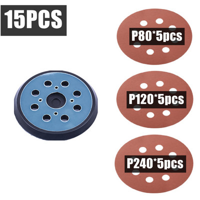 15 bucăți 5 inch 125 mm șmirghel rotund cu 8 găuri Disc de șlefuit Metal Auto Lemn Kit de lustruire pentru restaurare roți de mașină Foaie de nisip cu granulație 60-5000