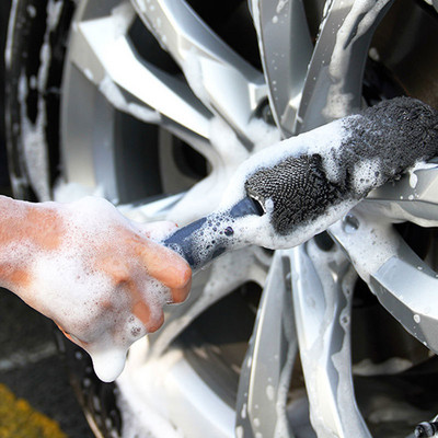 Автомивка Преносима микрофибърна четка за джанти на гуми за колела Почистване на автомобилни джанти за почистване на кола с пластмасова дръжка Инструменти за почистване на автоматично измиване