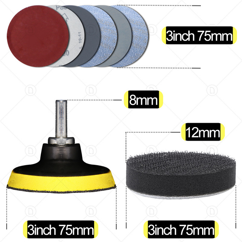 Set de șmirghel de șlefuit 80/105 bucăți cu discuri de șlefuit Hârtie abrazivă cu cârlig și buclă Disc rotund Foaie de nisip Restaurare pentru lustruire auto
