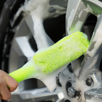 Автомивка Преносима микрофибърна четка за джанти на гуми за колела Почистване на автомобилни джанти за почистване на кола с пластмасова дръжка Инструменти за почистване на автоматично измиване