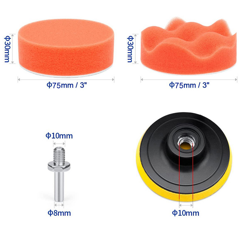 7 dalių automobilių poliravimo trinkelių rinkinys 3 colių kempinės poliravimo vaflinės putos poliravimo vilnos trinkelės Poliravimo priedas gręžtuvui abrazyviniam diskui