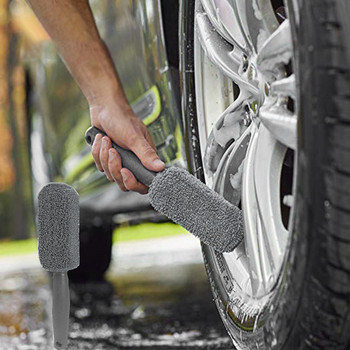 Автомивка Преносима микрофибърна четка за джанти на гуми за колела Почистване на автомобилни колела за почистване на кола с пластмасова дръжка Инструменти за почистване на автомивка