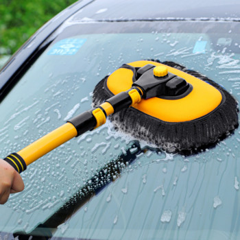 Телескопичен моп за миене на автомобили Дълга дръжка Глава на четка от шенил Почистване на купето на автомобил Телескопични четки Инструменти Автоаксесоари