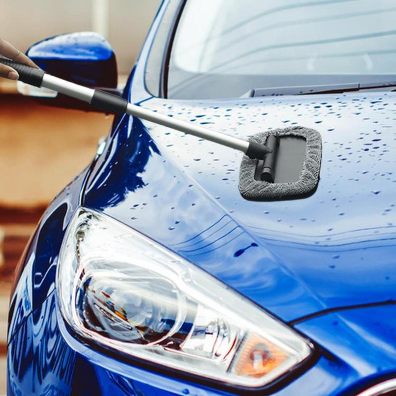 Kit de perie pentru curățarea geamurilor mașinii Instrument de spălare pentru curățarea parbrizului în interiorul interiorului ștergător auto de sticlă cu mâner extensibil cu rază lungă de acțiune