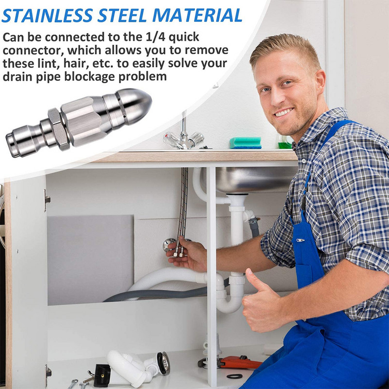 Vandens srovės aukšto slėgio antgalis Išvalykite kanalizaciją ir nuotekas 1/4 colio nerūdijančio plieno slėginė plovimo mašina Greito kištuko išleidimo žarnos antgalio įrankiai